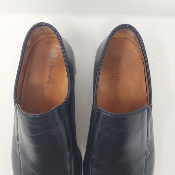 Magnanni Italy Mens 10.5 Shoes Black Leather Slip On Apron Toe Loafers - Picture 6 of 12